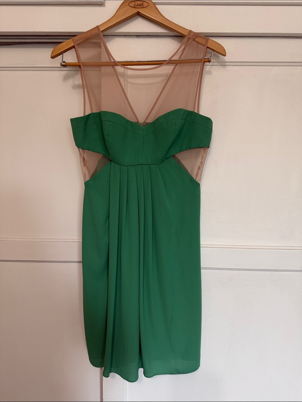 BCBG MAXAZRIA Green Mesh-Detail Cocktail Dress